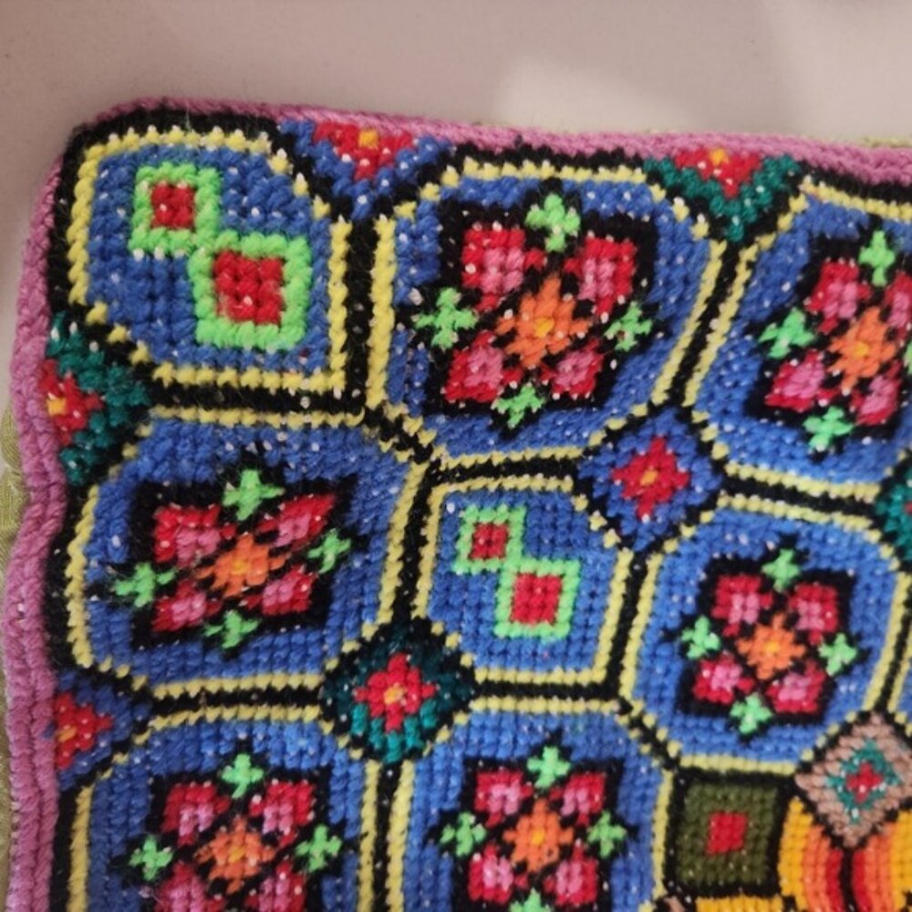 Vibrant Geometric Embroidered Pillow Cover Accent Cushion Case‎ handmade vintage - Picture 5 of 5